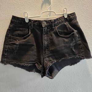 black high waisted denim shorts frayed hem size 13 mossimo
